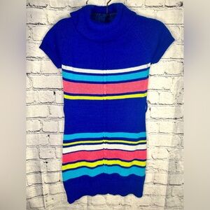 Girls Dress Turtleneck Sweater Dress Size Medium 10/12 Blue Pink Yellow Stripes